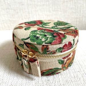 Sezane Jewelry Vintage French Fabric Round Box Carry Travel Case